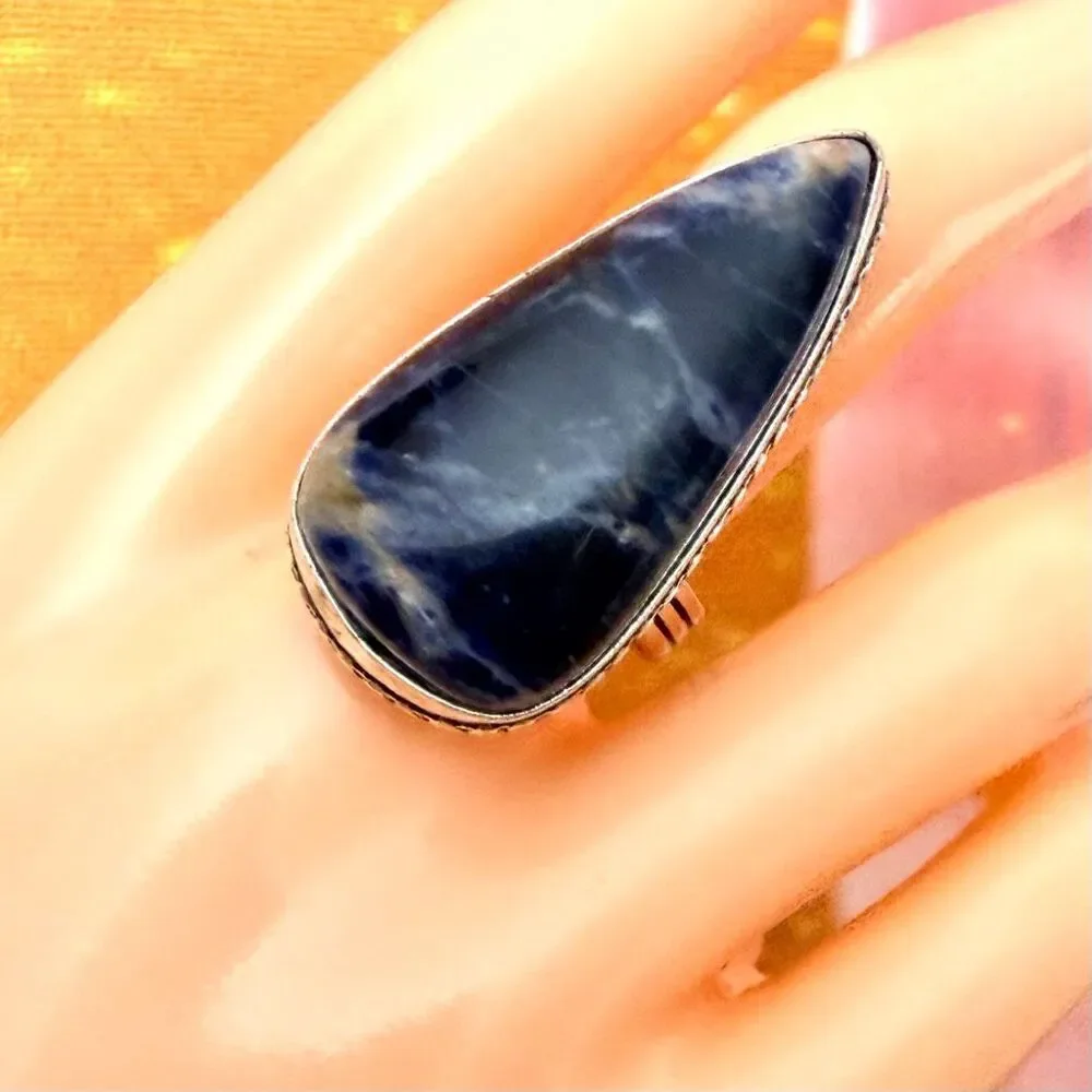 Sodalite Teardrop Statement Ring